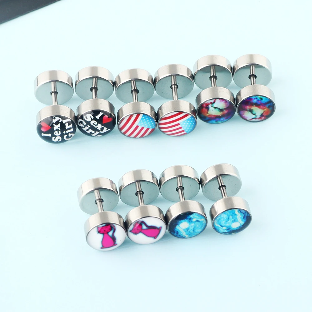 Blossom Stainless Steel Fake Cheater Ear Tunnel Plugs Piercing Barbell Unisex Stud Earring