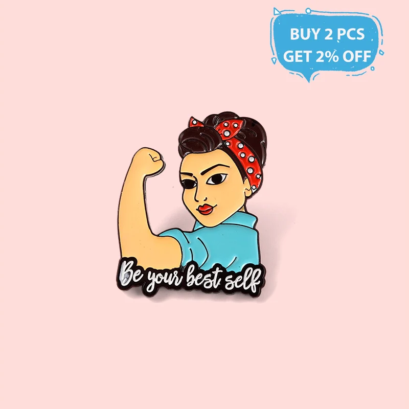 Strong Girl  Enamel Pins Be Your Best Self Encourage Word Women's Brooch Badges On Backpack Jewelry Accessories New Year Gift