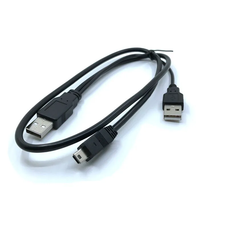 USB2.0 + USB 2.0 double A Type 2A Male to Mini 5 Pin Male Y Cable 0.7m 70cm 2ft For 2.5