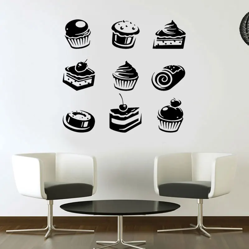 Muffins,Cupcakes,Cake, Sweets, Cafe, Dessert, Waffle,Fast Food,Food,Pastry, Wall Decal Window Sticker Interior Decor Mural 2033