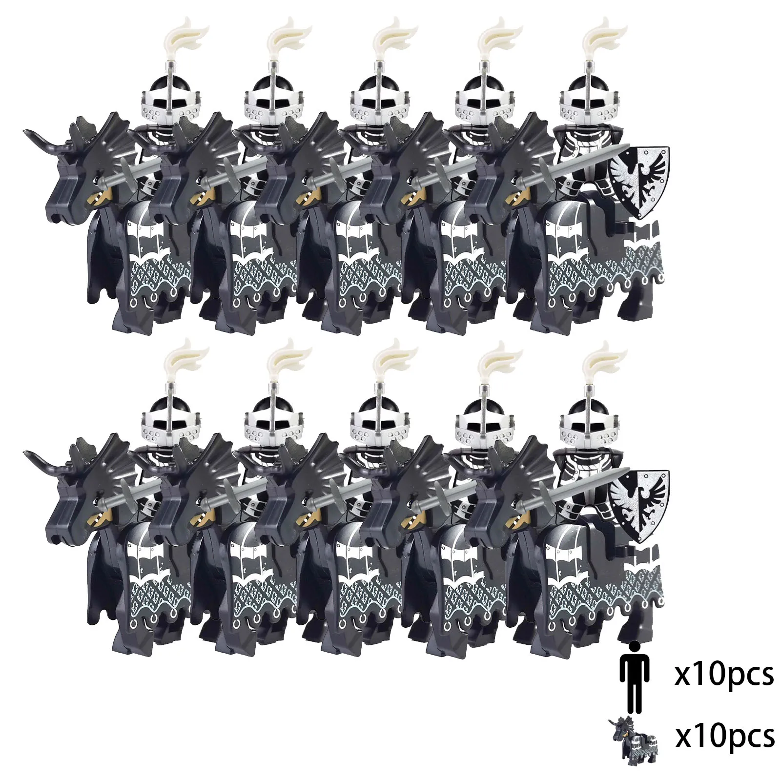 

10set Cavalryman Medieval Age Castle knights Lion Dragoon Slive Hawk Building Block Rome Warrior Cavalry knight figure