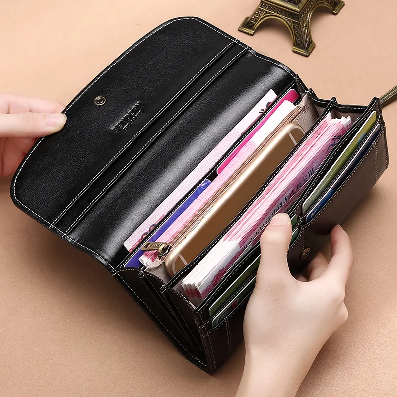 Women's wallet Korean Long genuine leather wallet women Large capacity mobile wallet clutch bag wallets for women portfel damski