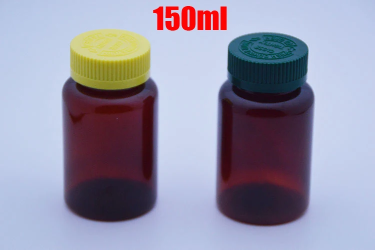 100pcs 150ml Amber Color PET Plastic Packing Bottles, Capsules Bottles, Sample Storages, Pills Containers With Child-proof Cap