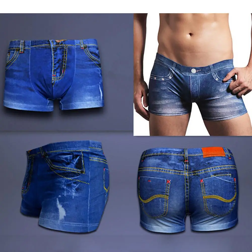 Pantalones cortos para hombre, Boxers con patrón de mezclilla, pantalones vaqueros falsos con estampado de algodón, calzoncillos para hombre, ropa
