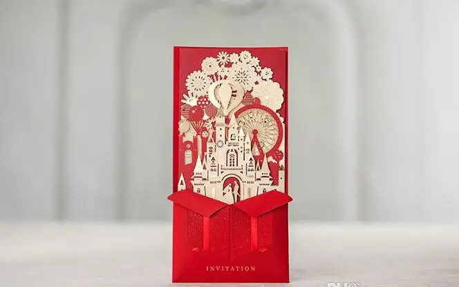 Unique 3D Laser Castle Wedding Invitations Cards laser cut 2016 Cheap Personalized wedding Invitation Card Designs