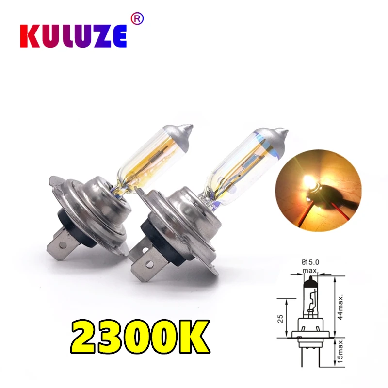 KULUZE 2 Pcs H7 12V55W Headlamp 2300K Px26d Halogen Lamp Replace Upgrade Super Yellow Rain And Fog Proof Light Car Bulbs