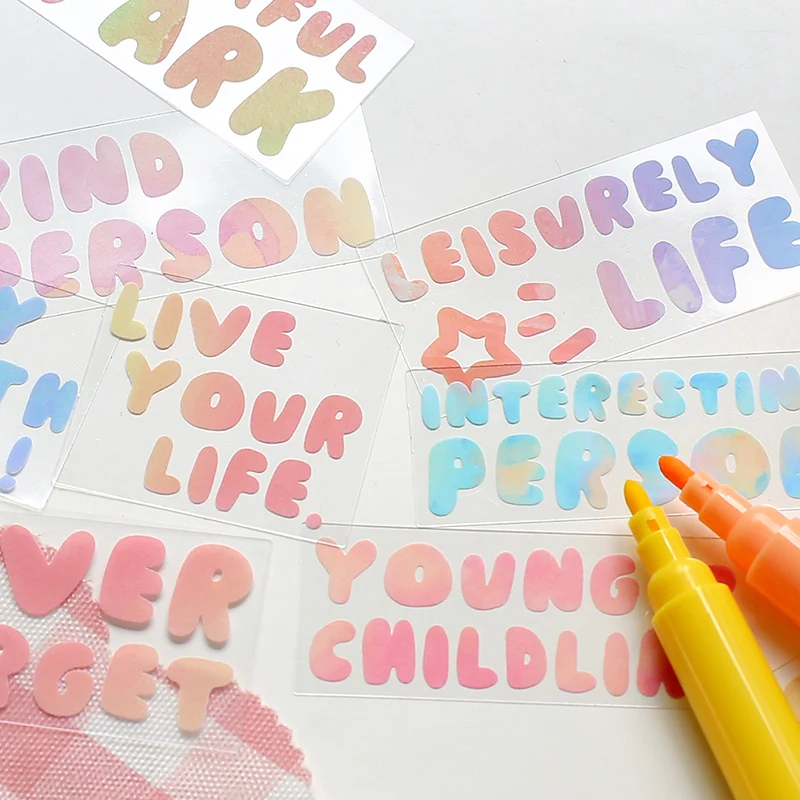 40 Pcs Colorful Text Sticker Simple Journal Decoration English Collage Material Sticker Stationery Aesthetic Korean Scrapbooking