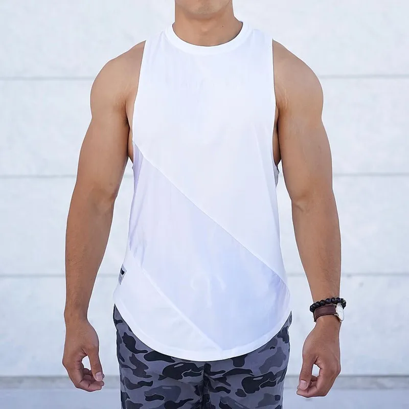 Muscle Fitness Men's Tight Sports Undershirt Running Training Top Sleeveless Elastic Stitching Workout Breathable Quick Dry Vest