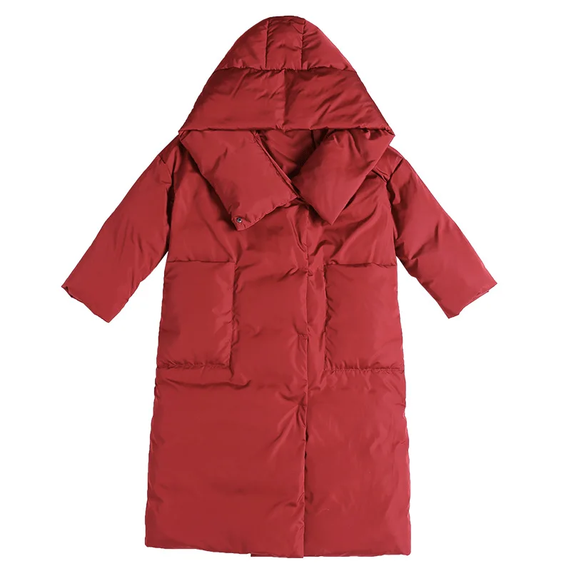 Cappotto in piumino soffice antivento con cappuccio più lungo da donna di moda invernale era sottile piumino caldo spesso oversize parka F2534