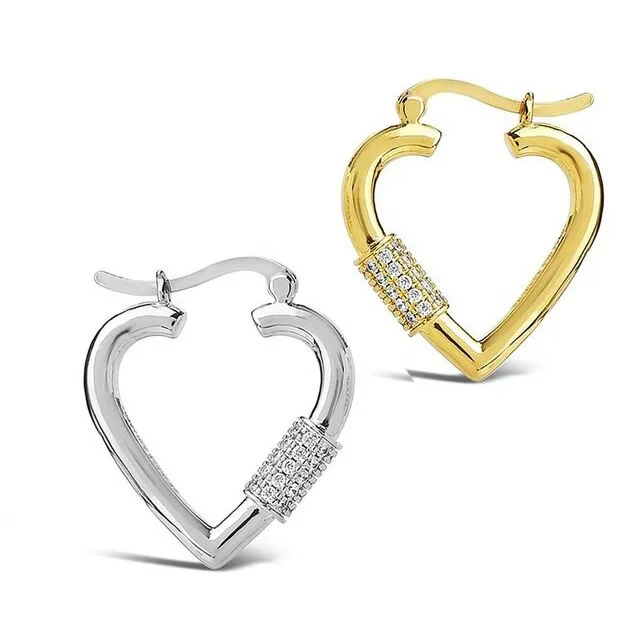 Heart Shape Toggle Clasp Shaped Hoop Earring Fashion European Women Simple Geometric CZ Jewelry