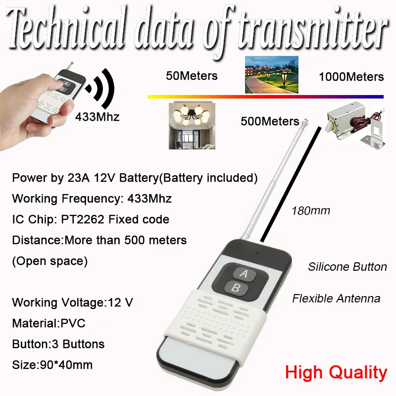 Wireless 433Mhz Remote Control Switch DC 6V 12V 24V 2CH 10A Receiver Module RF 1000m Transmitter For Garage Motor SlidingDoorLED