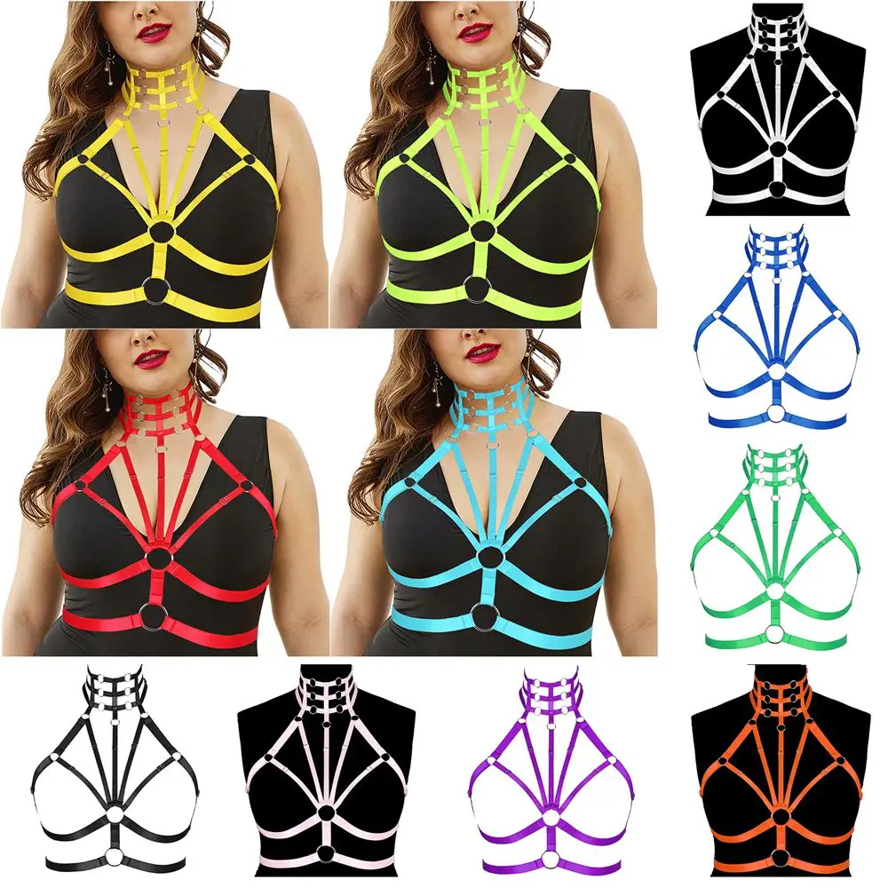 

Harness Plump Women Collar Large Size Fetish Cage Bra Sexy Lingerie Punk Goth Rave Wear Erotic Accessories Bondage Garters Belt