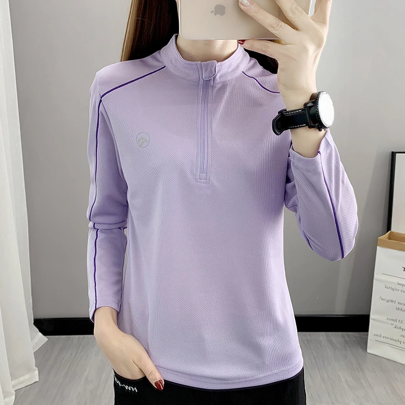 Quick-drying T-shirt Women's Long-sleeved Ice Silk Female Basic Top Stretch Breathable Outdoor Fitness Running Loose Asian Size