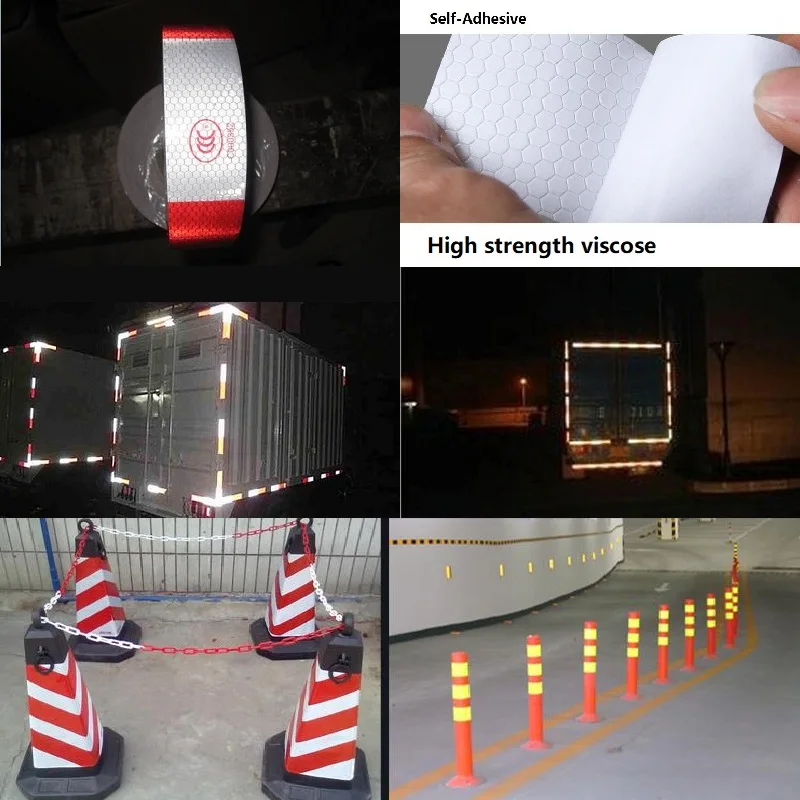 5cm*45M High Visibility Reflective Tape Red White Warning Self-adhesive PVC Tape For Van Car Posted Road Traffic