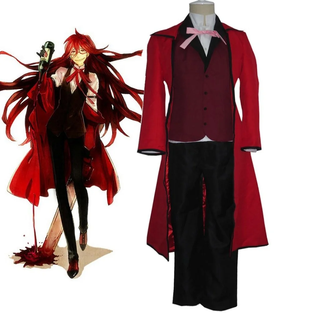 

Unisex Japan Anime Black Butler Cos Grell Sutcliff Cosplay Costumes Suit Sets Red Butler Costumes