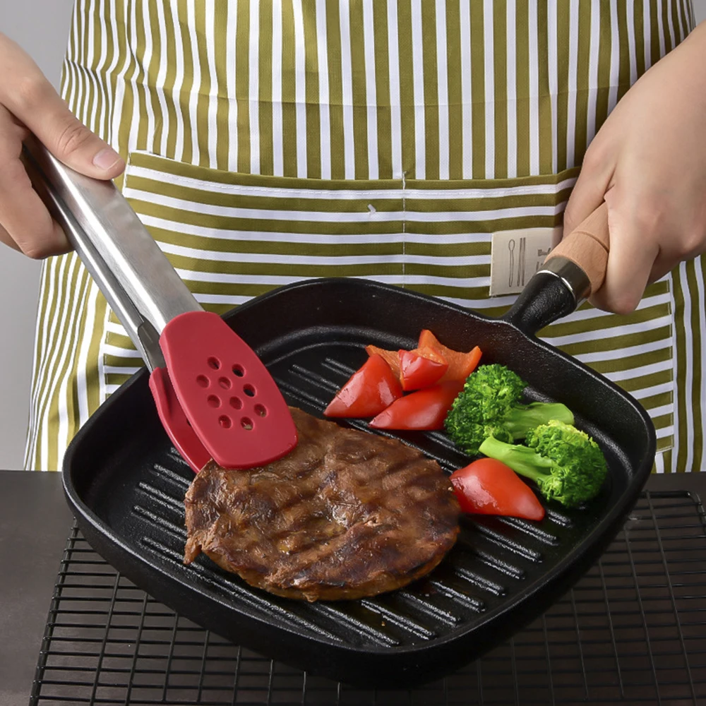 Non-Stick Silicone Steak Tongs Stainless Steel Cake Bread Tong Salad Serving Food Tongs Non-Slip Grilling Cooking Clamp Bbq Tool