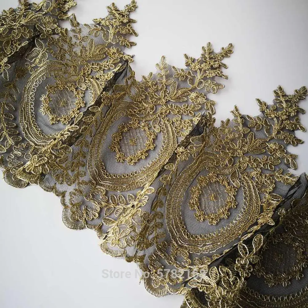 1Yard/ 30cm Hot Sale Light Gold Silver Mesh Lace Trim Luxury Embroidery Light Gold Lace Fabric for Wedding Dresses