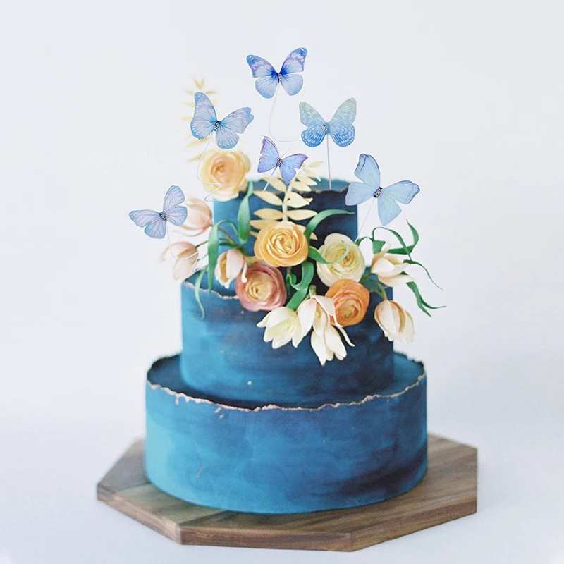 3D Butterfly Cake Topper, DIY Cupcake Decoration para meninas, rosa e azul, aniversário e adulto, festa de casamento