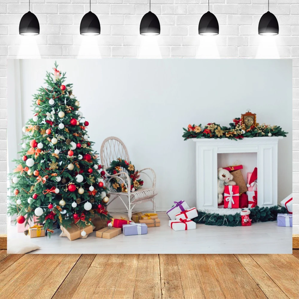 Yeele Christmas Backdrop Baby Photography Winter Pine Fireplace Gift White Background Indoor Photocall Photo Studio Photophone