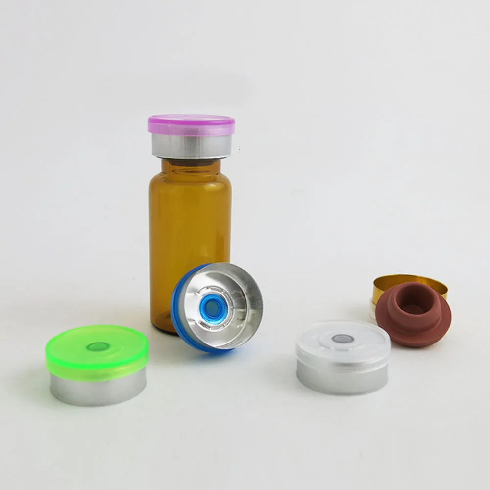 10ml Clear Amber Injection Glass Vial with Plastic-Aluminium Cap1/3oz Transparent Glass Bottle with Grey Butyl Stopper 100pcs