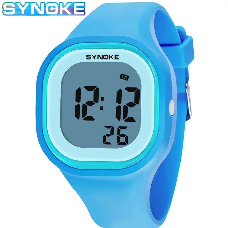 SYNOKE-Montre numérique LED étanche pour enfants, montre-bracelet pour enfants, alarme, étudiants, garçons, marque de mode