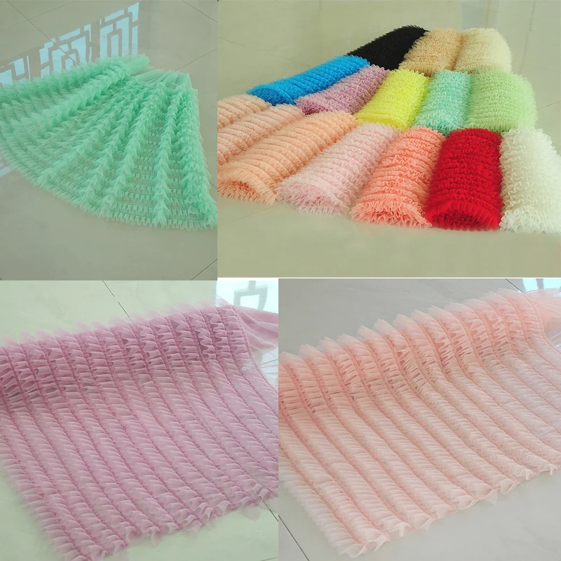 

2Meters 3D Ruffle Lace Pleated Fabric 16 Layers DIY Garment Dress Accessories Pleated Mesh Tulle Lace Fabric for Dress, Doll