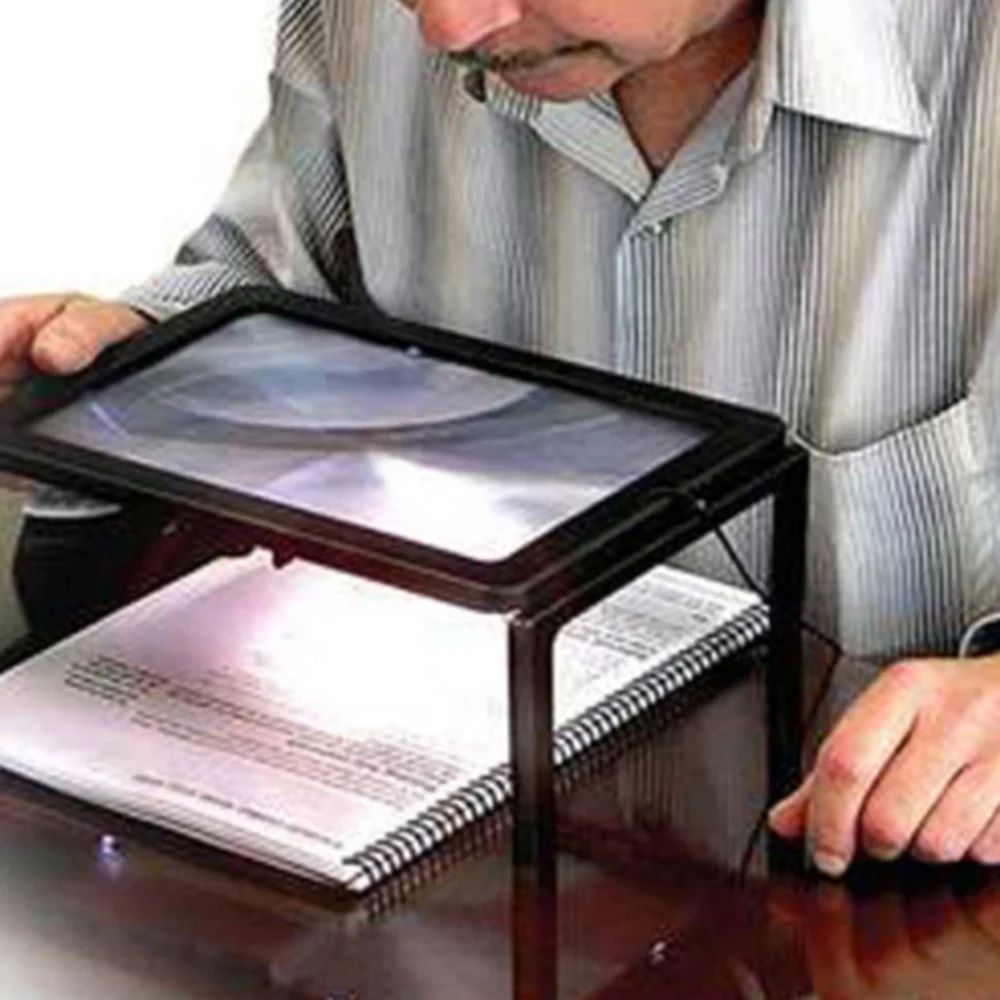 

Read Magnifier 3X Magnification Full Page Optical Magnifying Foldable LED Lens Desk Magnifying Glass