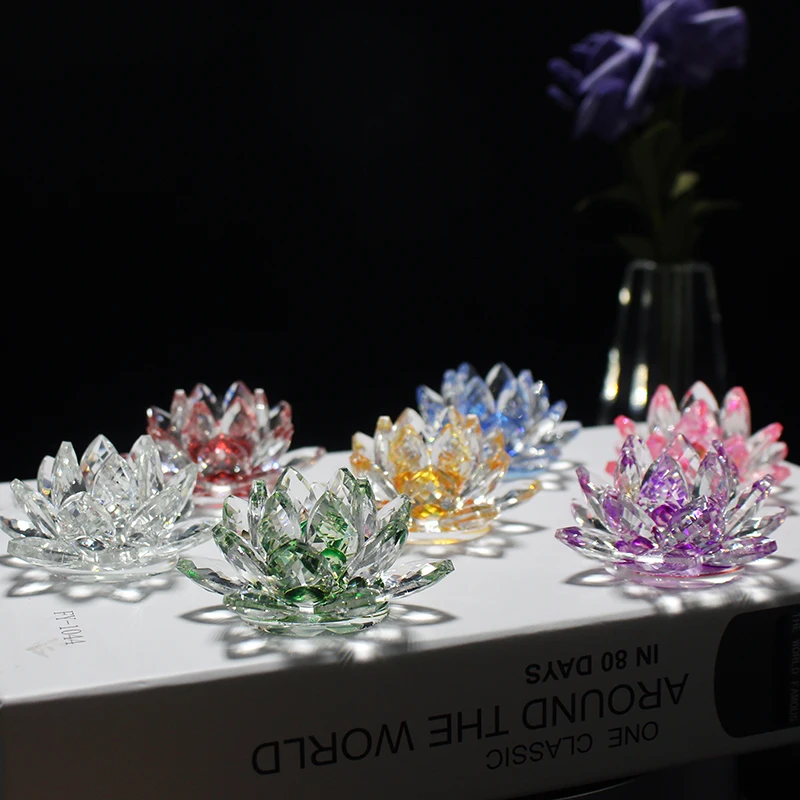 

12Pcs Per Lot Mix And Match 7 Color Quality 60mm Mini Crystal Lotus Flower For Table Decoration Feng Shui Home Decoration