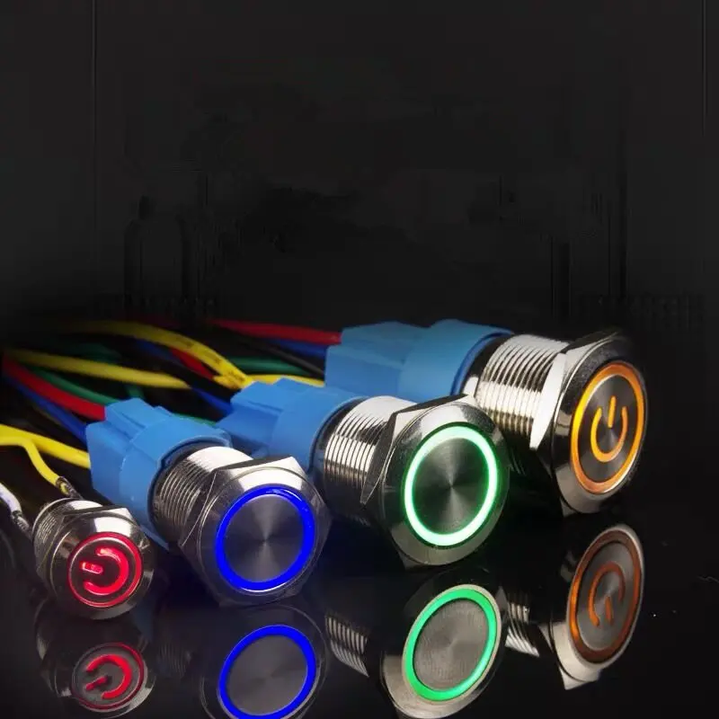 16mm metal push button switch power button Waterproof Flat circular button LED light self-lock self-reset button 1NO1NC 6V 12V