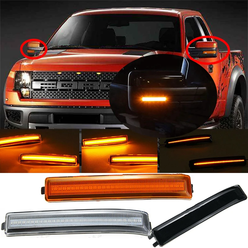 Lofty Richy For Ford Raptor F150 2009-2014 Side Rearview Mirror LED Turn Signal Dynamic Light Flow Daytime Running Light