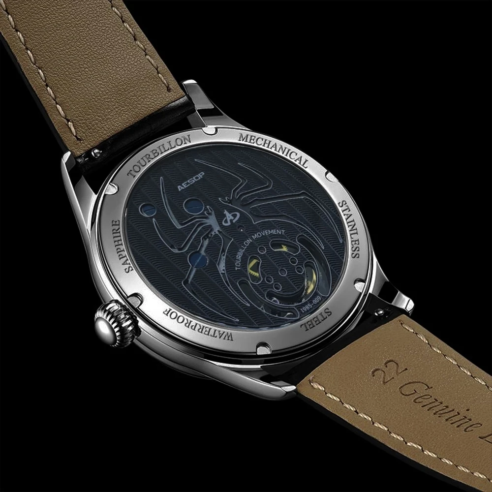 AESOP Luxury Flying Real Tourbillon Skeleton Wristwatch Men Waterproof Mechanical Hand-wind Watch Clock Male Sapphire Luminous