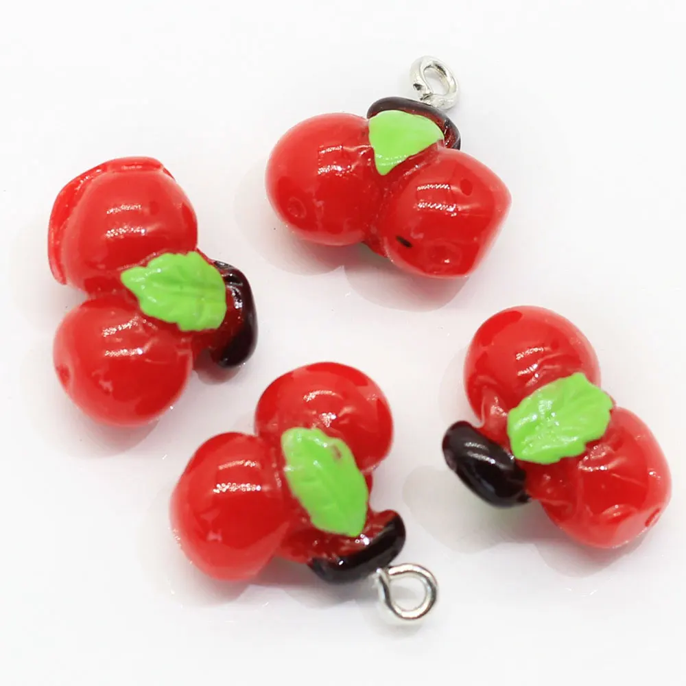 100/50pcs Cute 3D Artificial Fruit Cherry Resin Miniature Food Art Cabochons For  DIY Decorative Craft Making