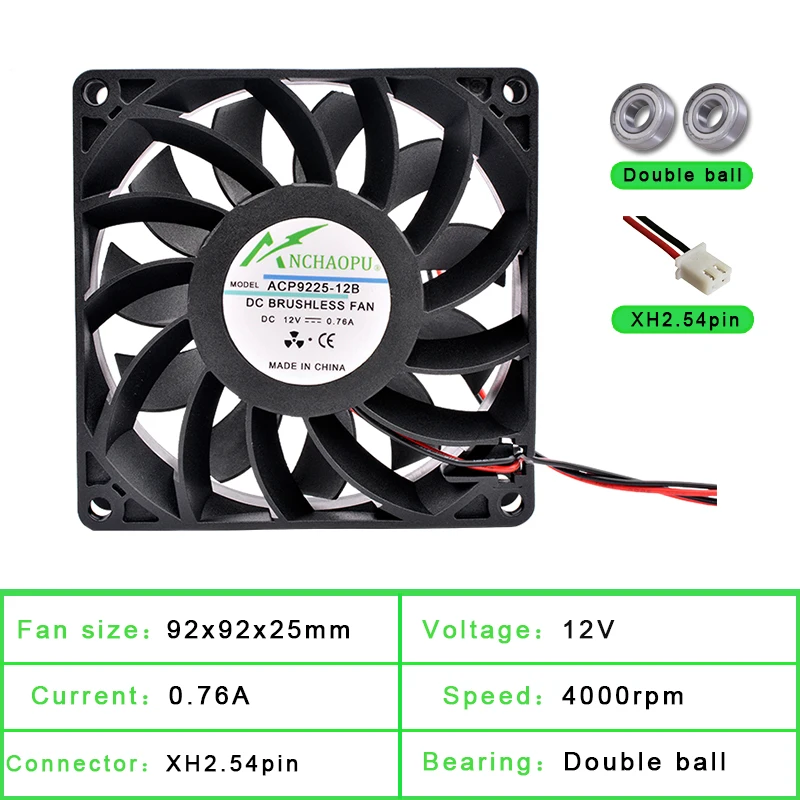 ACP9225 9cm 92mm fan 92x92x25mm DC12V 24V 2pin High speed and strong wind speed cooling fan for chassis frequency converter