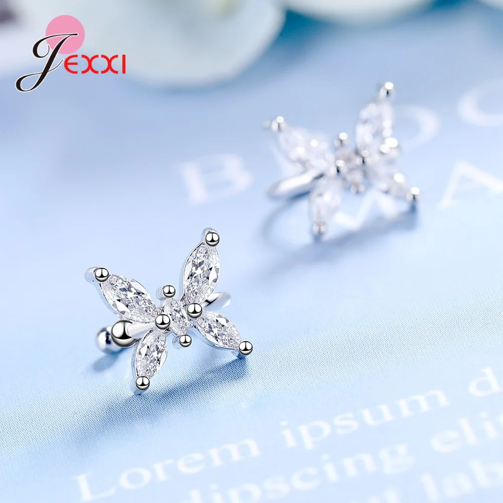 Genuine 925 Sterling Silver Bowknot Pattern Clips Earring With Crystal For Women Fashion Wedding Party Accessory Fine Jewelry