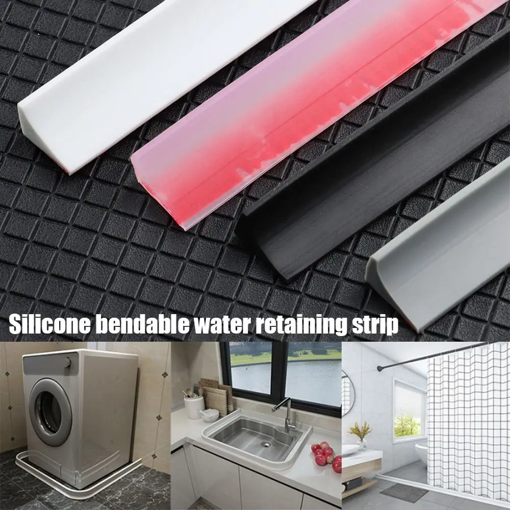 1PC Self-Adhesive Silicone Water Retaining Strip Bathroom Water Stopper Bendable Door Bottom Sealing Strip Shower Dam Barrier