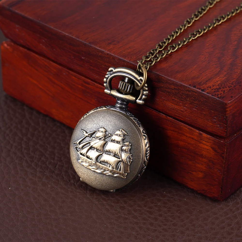 

Vintage bronze pocket watch plain sailing implication small quartz pocket watch long necklace watch
