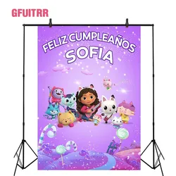 GFUITRR Gabby Dollhouse Lavender Glitter Photo Backdrops Girls Birthday Photo Backgrounds Personalized Poster Banner Decor Props