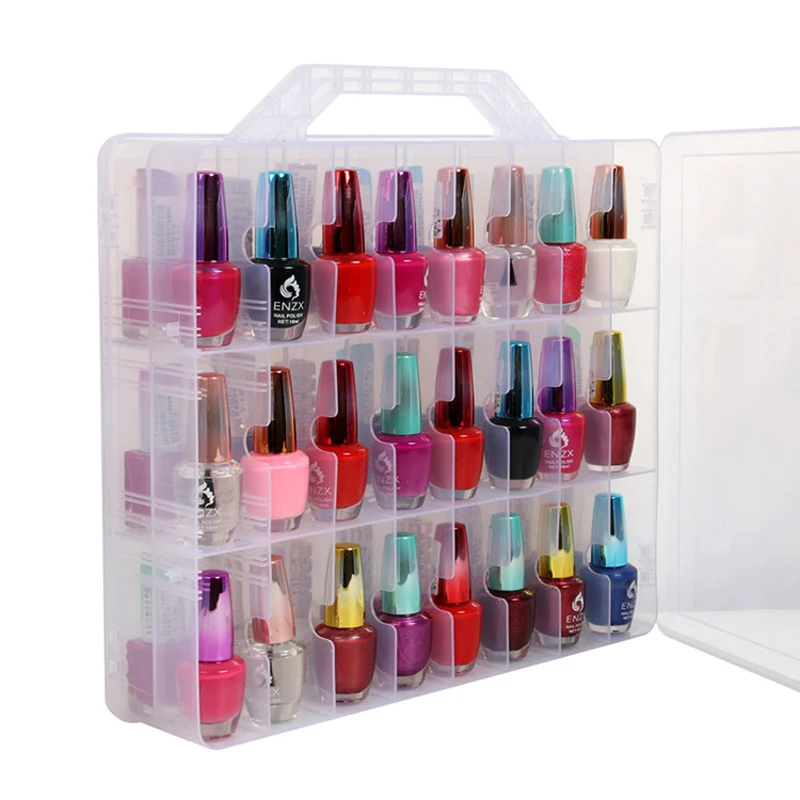 30/48 Slots Nail Polish Organizer Storage Case Divider Transparent UV Gel Portable Holder Double Side Plastic Box With Handle