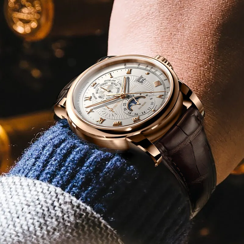 Reloj de pulsera suizo para hombre, relojes automáticos para hombre LOBINNI, relojes de pulsera mecánicos de lujo para hombre, reloj de zafiro resistente al agua