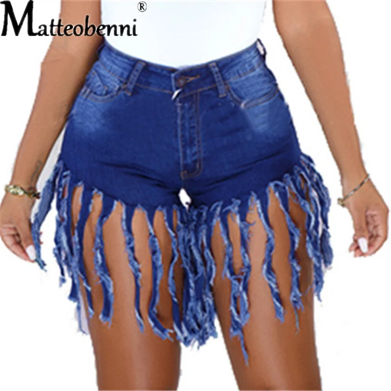 Oversize Tassel Elastic High Waist Jeans Shorts Women 2021 Summer New Mini Short Shorts With Fringes Vintage Denim Biker Shorts