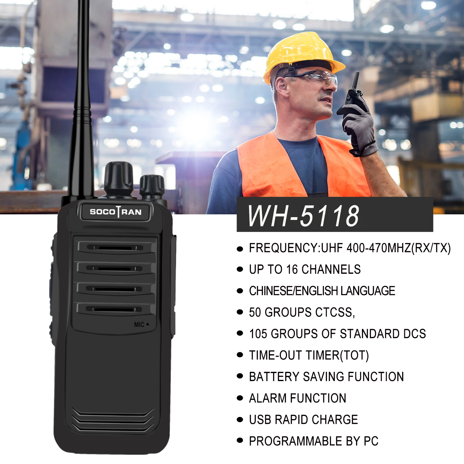 2Pcs/set Walkie Talkie WH-5118 UHF 400-470MHz Portable Ham Radio 16CH two way radio comunicacion Transceiver radio amador