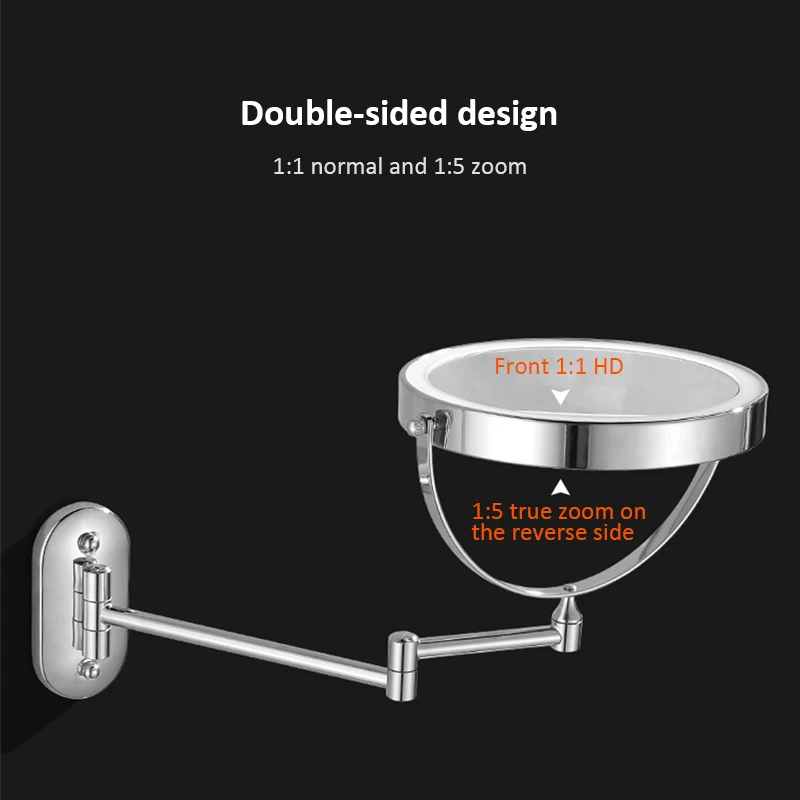 Foldable 8 Inch Bathroom Mirrors Wall-Mounted Double-sided Makeup Mirror with LED Adjustable Brightness 3X/5X/7X/10X Magnified