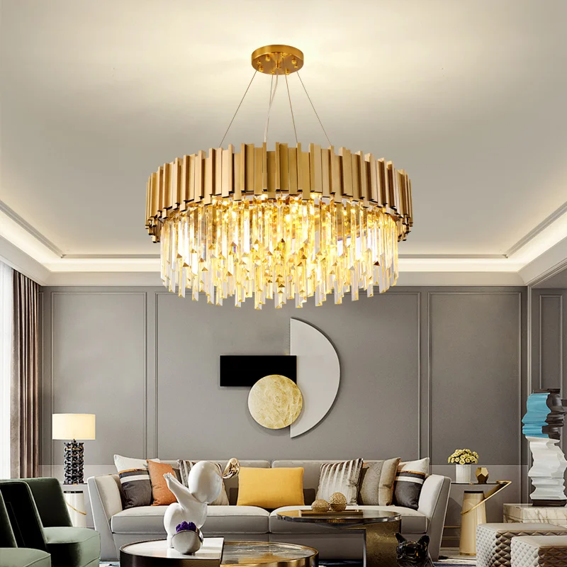 

Home Decor Modern Round Gold Crystal Chandeliers lighting Living Room decoration Lustre hang lamp bedroom light fixtures