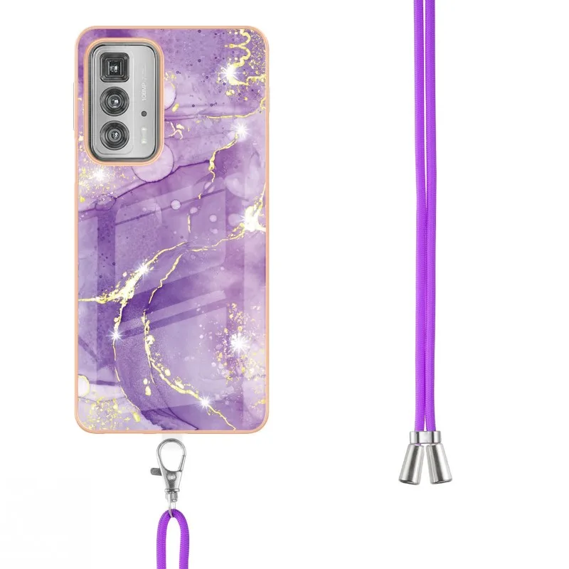 Crossbody Strap Case For Motorola Moto Edge 20 Pro High Quality Marble IMD Necklace Lanyard Cover For Moto Edge 20 Lite Fundas