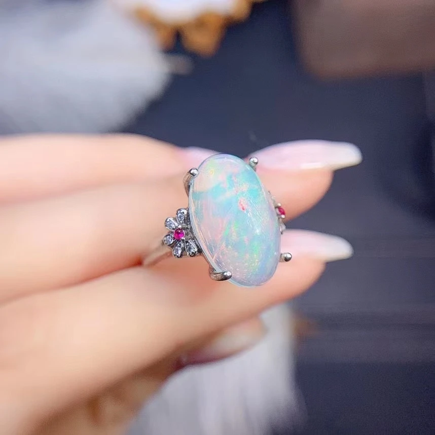 2022 Luxury Big Size Natural Opal Rings for Women Jewelry Gift Genuine Colorful Gemstone Fine Jewelry Real 925 Sterling Silver