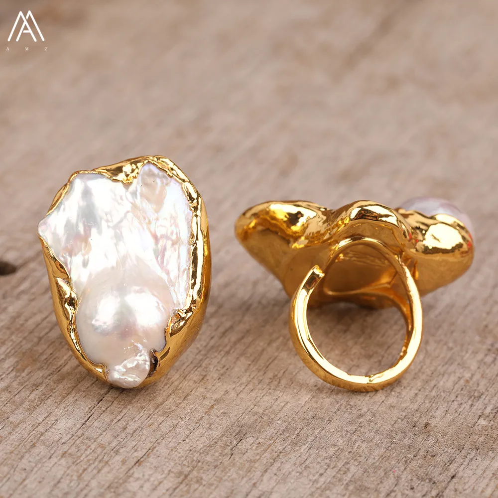 

Freeform барокко пресноводный жемчуг бусины раньше ювелирные изделия женские Бохо белый жемчуг золото регулируемые кольца подарок Прямая пост...