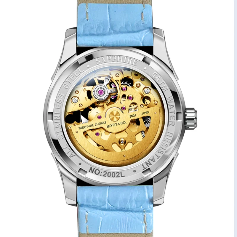 LOBINNI Fashion diamond Design Lady Clock Elegant Women Waterproof Watches Leather Strap Automatic Mechanical Watch