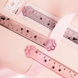 Règles droites en plastique patte de chat mignon 1 pièce, fournitures scolaires et de bureau Kawaii, accessoires pour planificateur cadeau pour étudiant