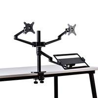 OL-10T Aluminum Height Adjust Desktop Dual 17-32 inch Monitor Holder+12-17 inch Laptop Holder Stand Full Motion Triple Mount Arm