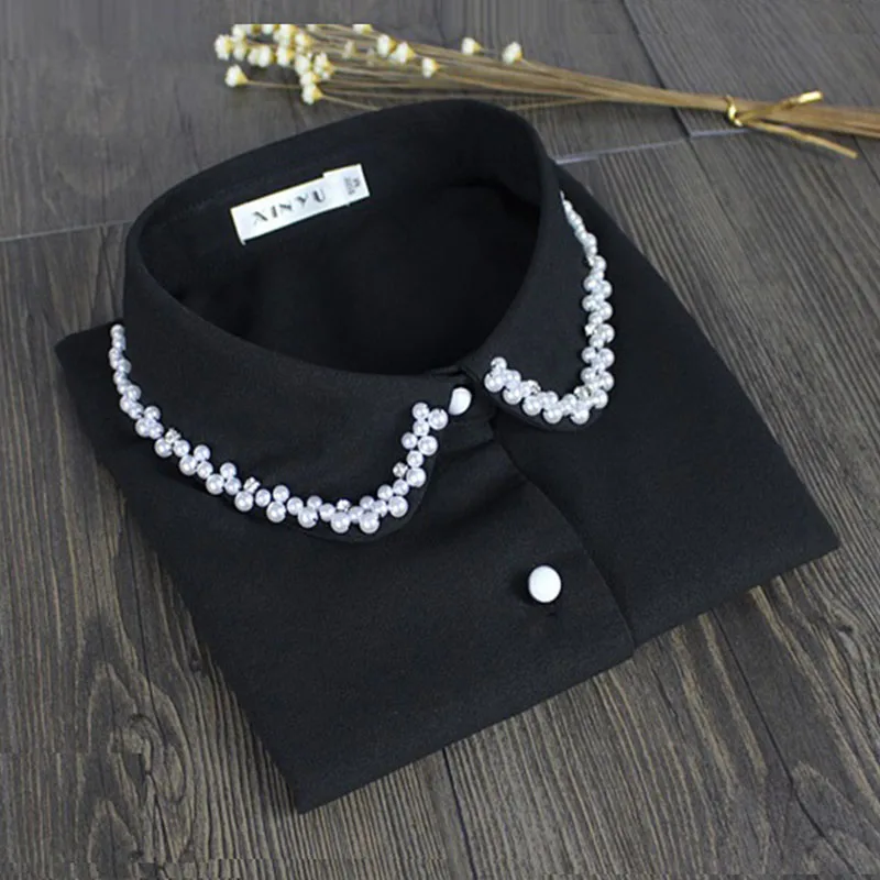 White Bead Fake Collar Women Detachable Collar Shirt Necktie False Collar Female Fake Kragen Sahte Yaka Women Kraagje Nep Dames